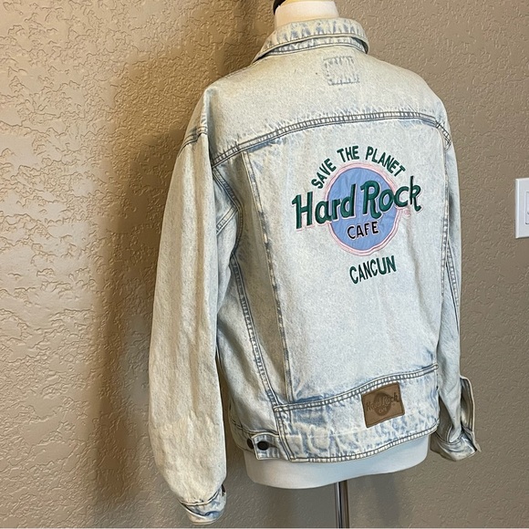 Hard Rock Cafe Retro Vintage Acid Wash 90's Denim Jacket Cancun Size M - Picture 12 of 13